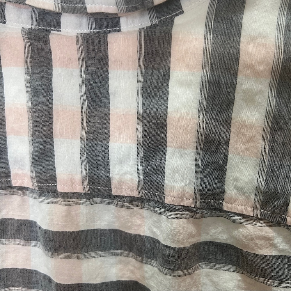 Perry Ellis short sleeve button down Linen Blend Grey White Pink Plaid Large - Picture 6 of 7